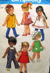 8561 SIMPLICITY 1960S WOODSTOCK 16'' DOLL DRESS, TOP, BOTTOMS, UNDIES PATTERNS